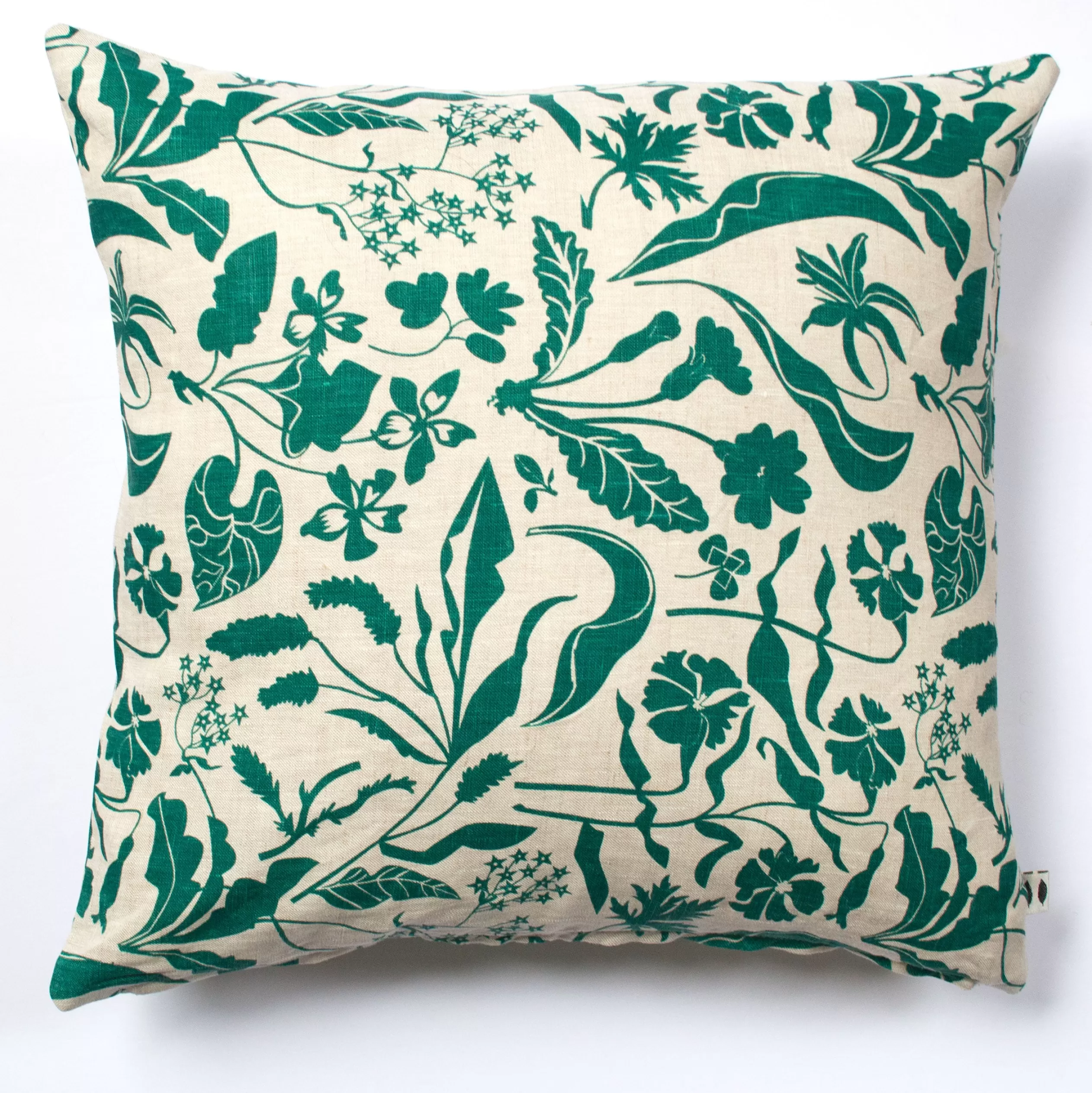 Emerald Green Wildflowers 100% Linen Pillow Cover<Banquet Workshop Fashion