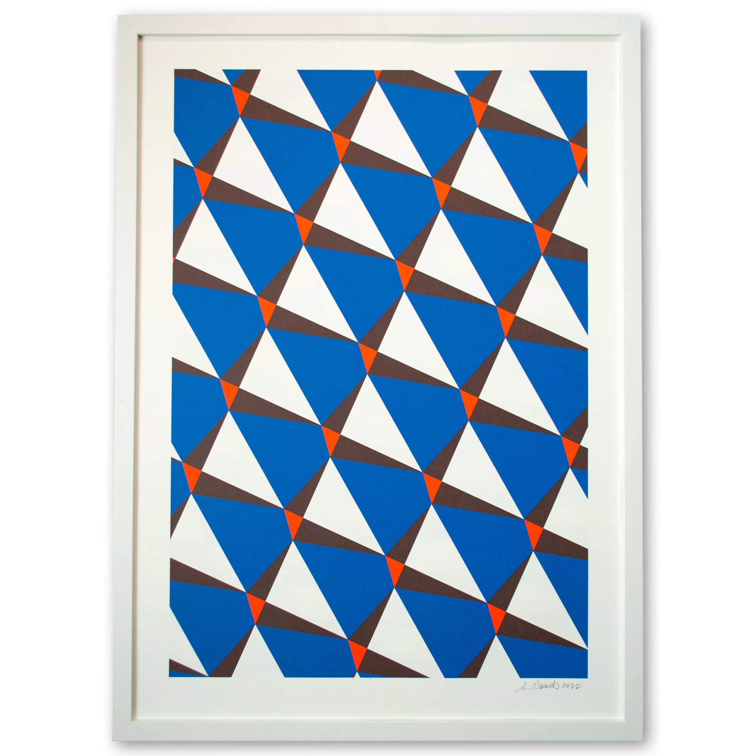 Geometrics Chocolate And Neon Red And Cobalt Signed Screen Print<Banquet Workshop Best Sale