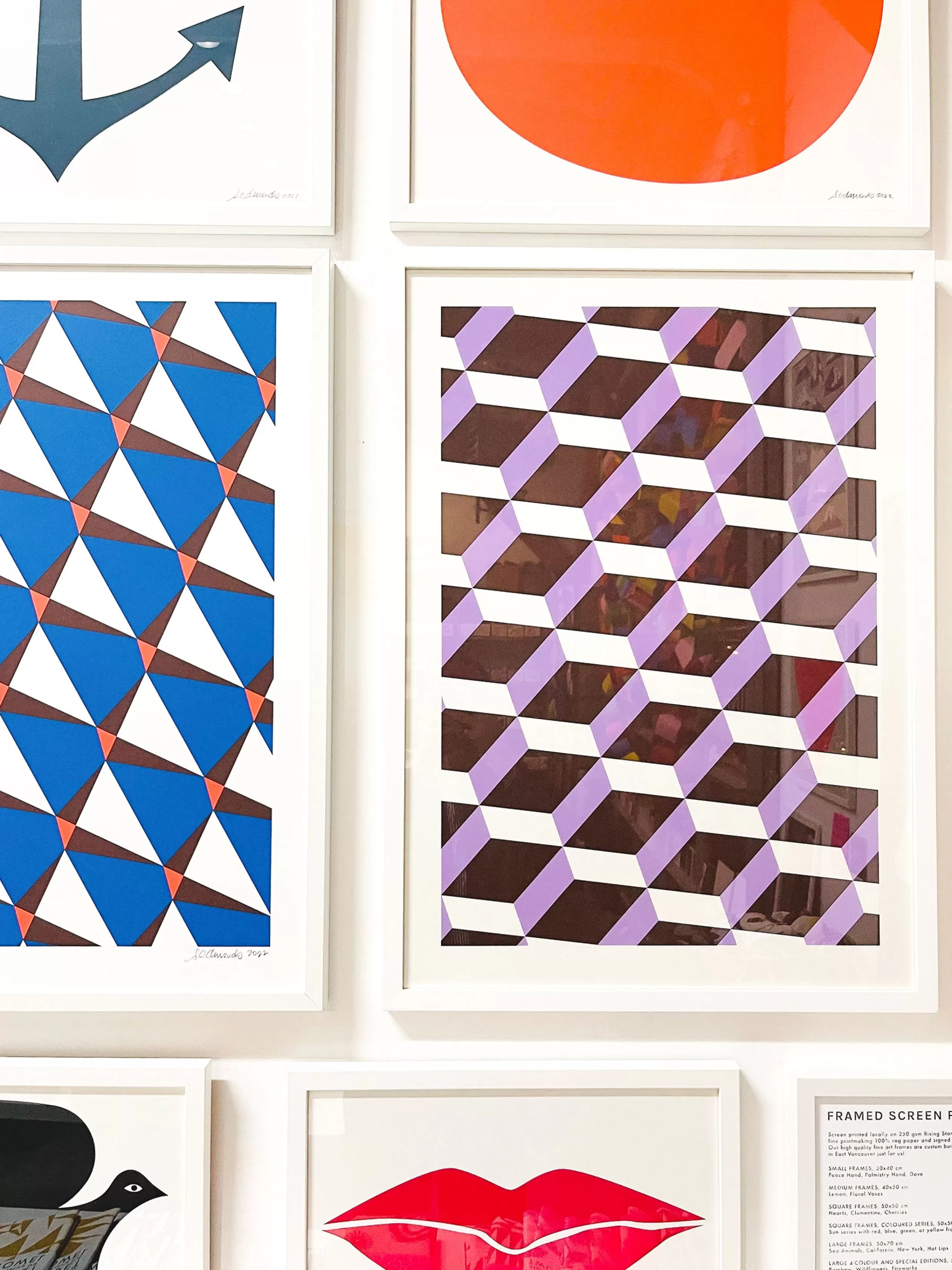 Geometrics Chocolate And Neon Red And Cobalt Signed Screen Print<Banquet Workshop Best Sale
