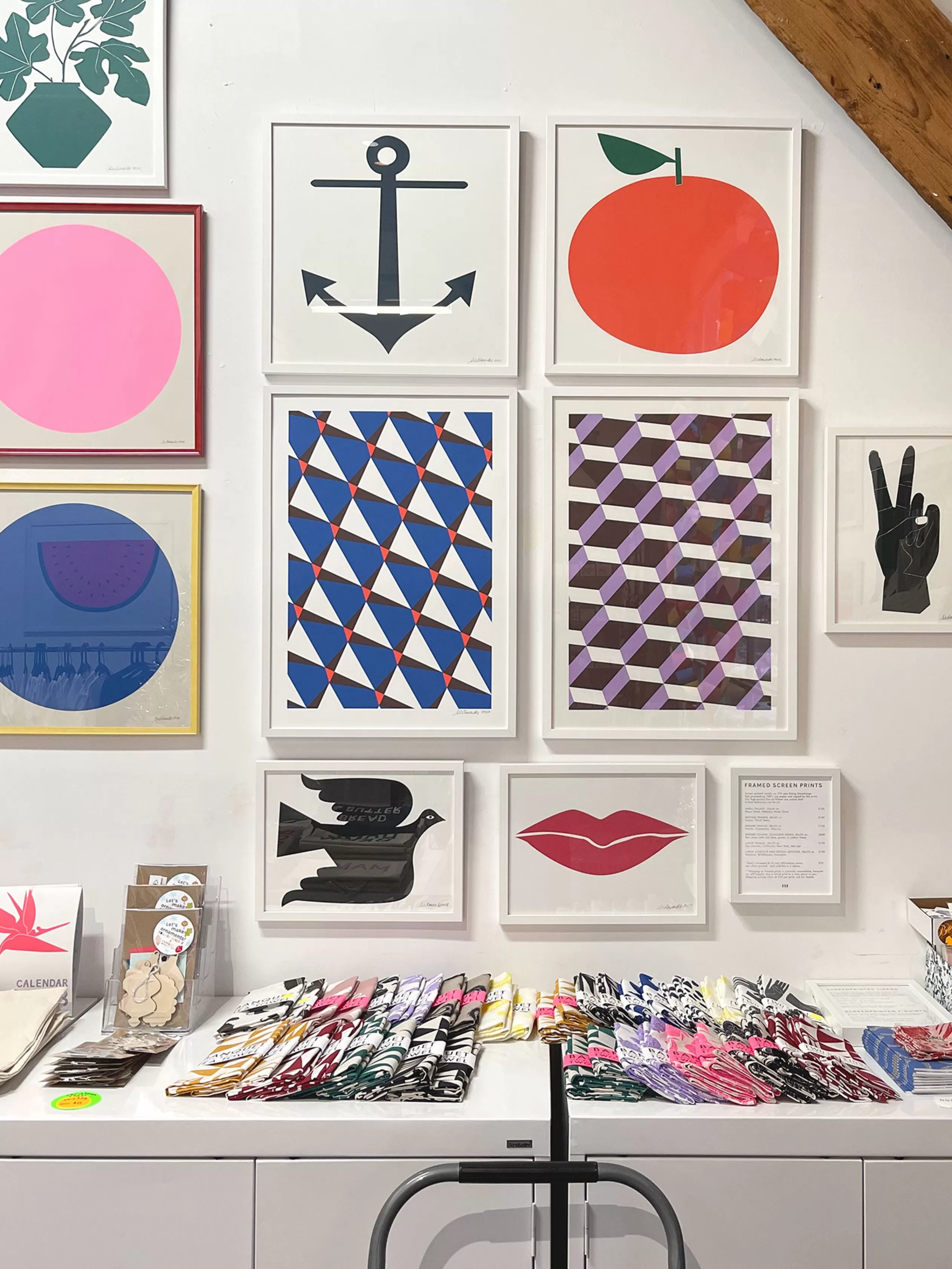 Geometrics Chocolate And Neon Red And Cobalt Signed Screen Print<Banquet Workshop Best Sale