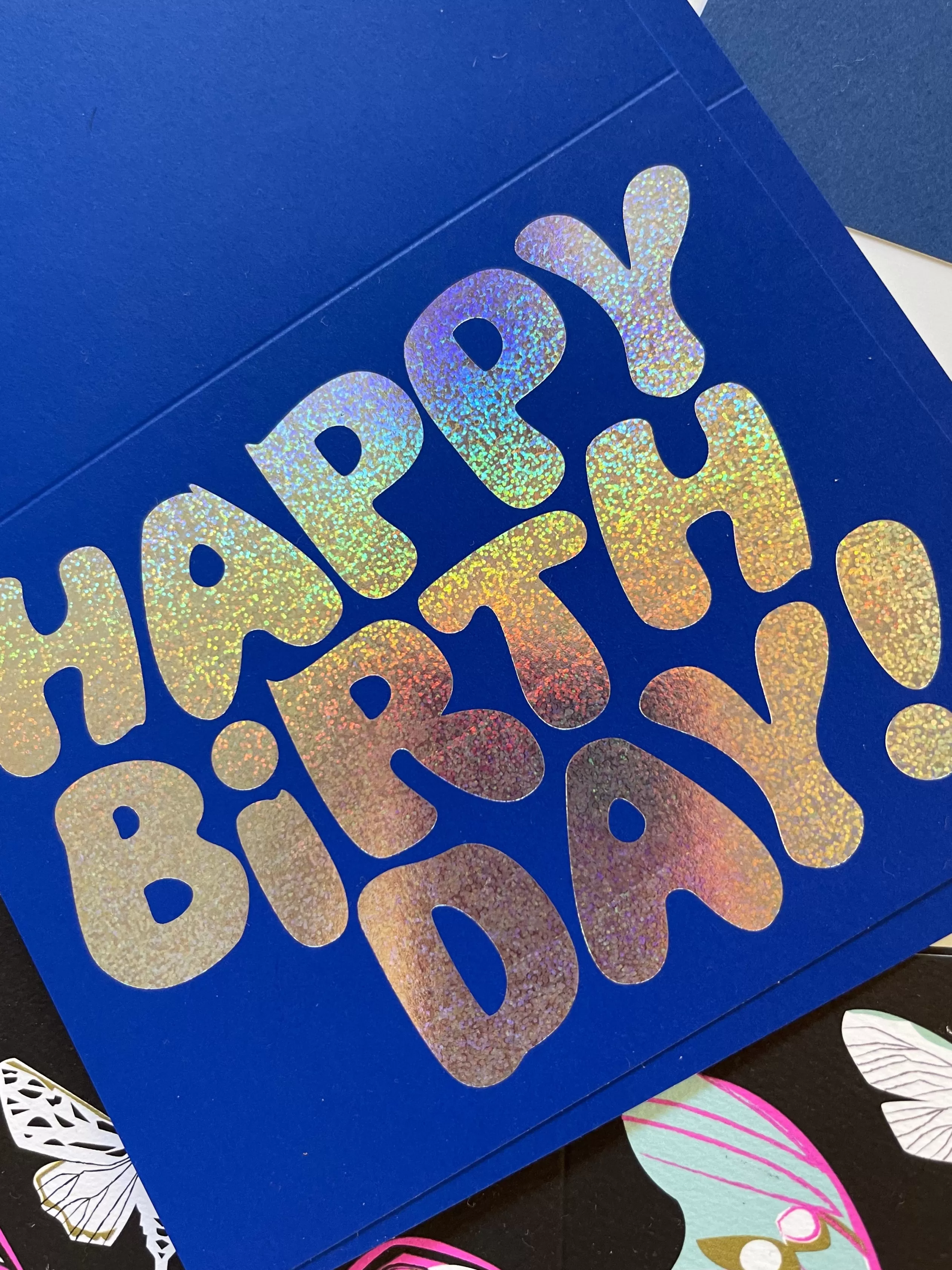 Glitter Foil On Blue Happy Birthday Note Card<Banquet Workshop Flash Sale