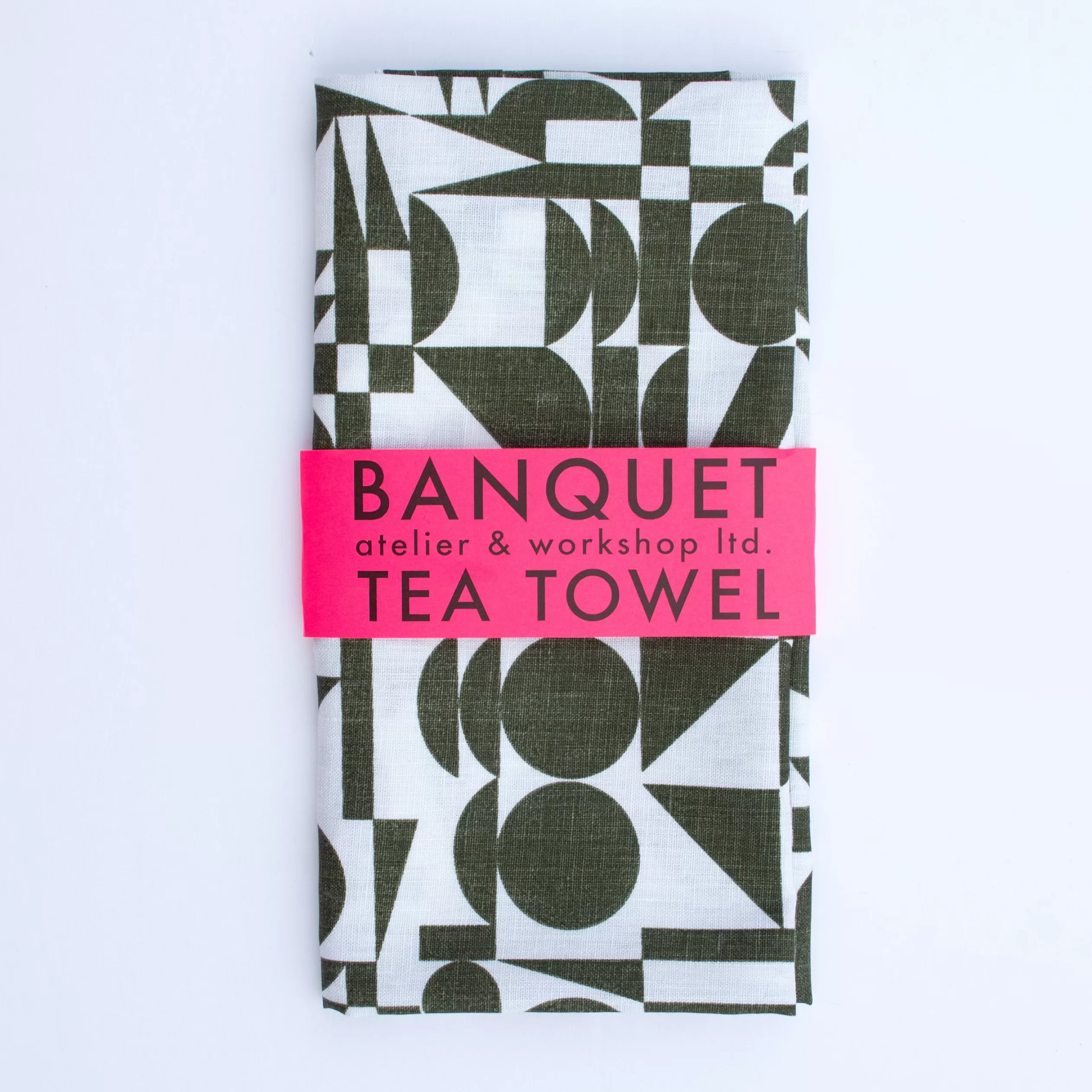 Khaki On White Geometrics All-Linen Tea Towel<Banquet Workshop Store