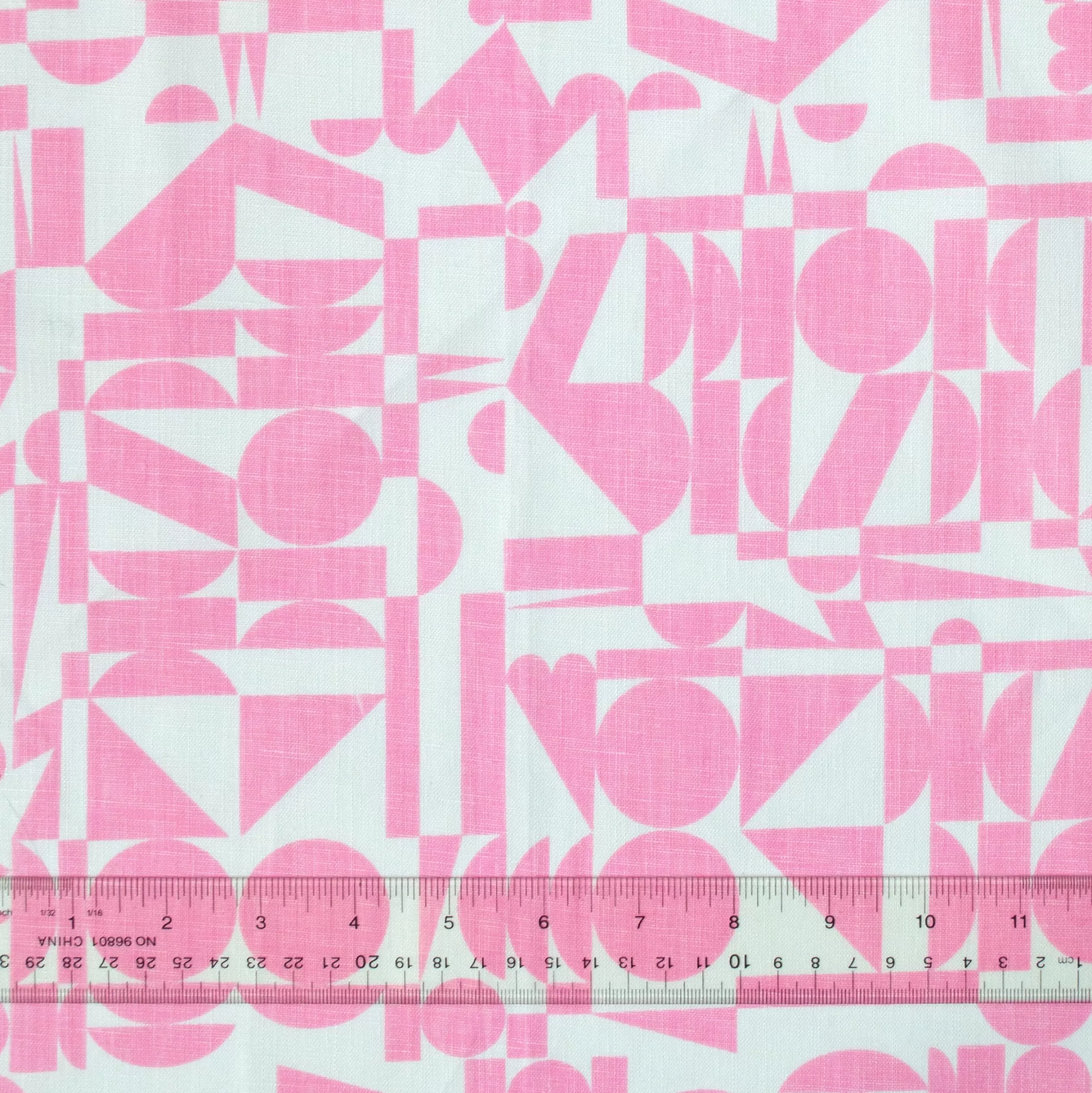 Linen Tea Towel - Screen Printed Geometrics - Bubblegum Pink On White<Banquet Workshop Online