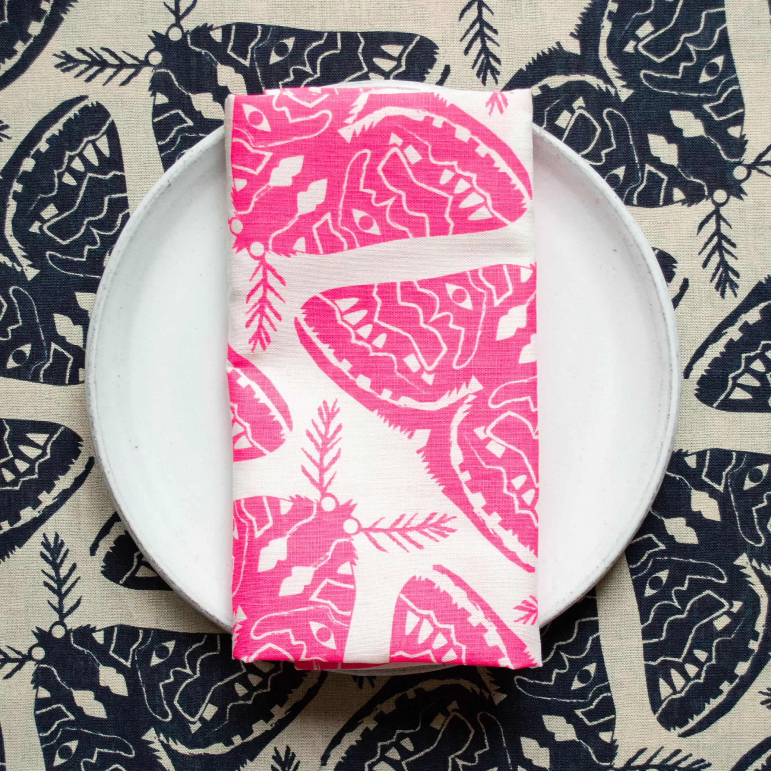 Neon Pink Moths 100% Linen Tea Towel<Banquet Workshop New