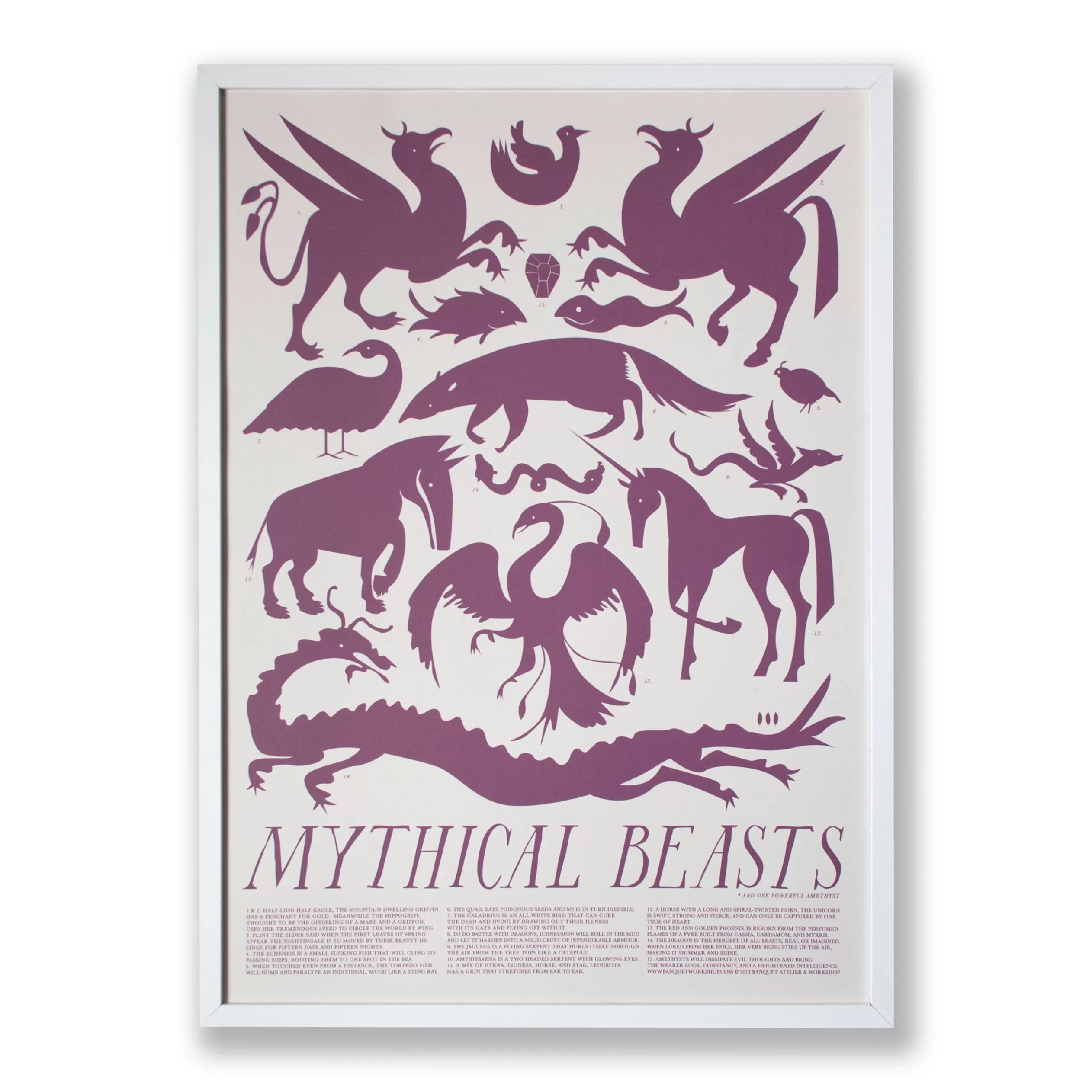 Print - Mythical Beasts Art Poster - Plum And Grey<Banquet Workshop Sale