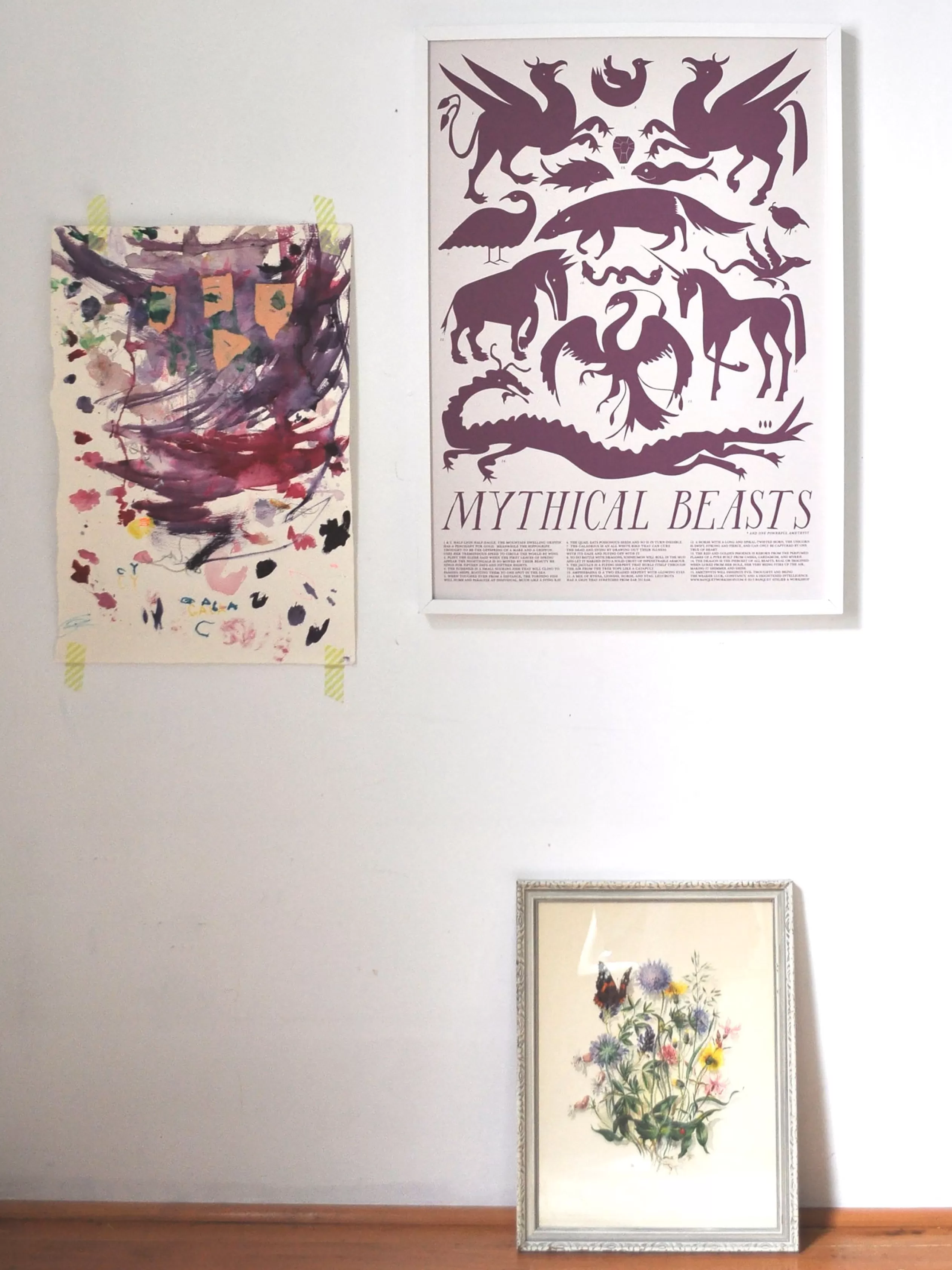 Print - Mythical Beasts Art Poster - Plum And Grey<Banquet Workshop Sale