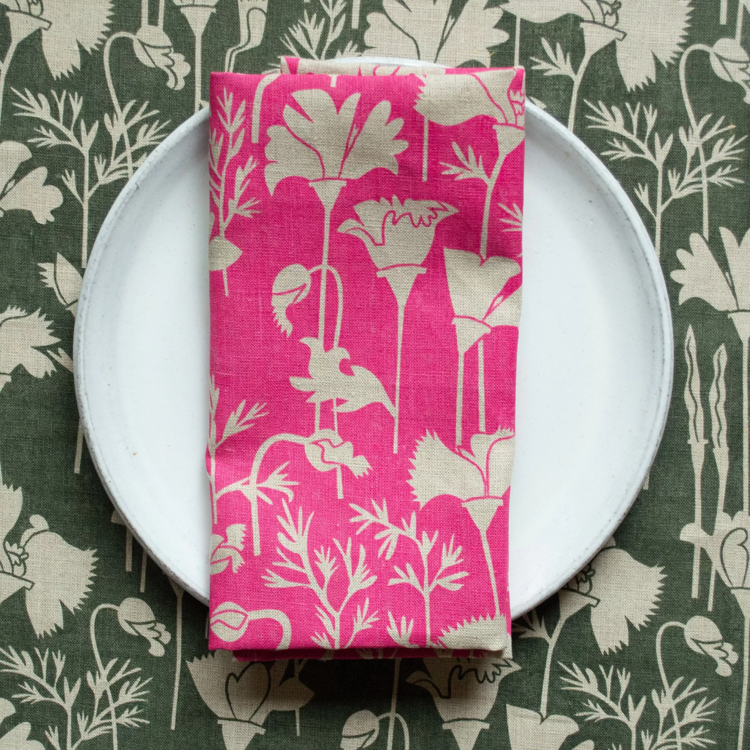 Raspberry Pink Poppies Linen Napkins<Banquet Workshop Shop