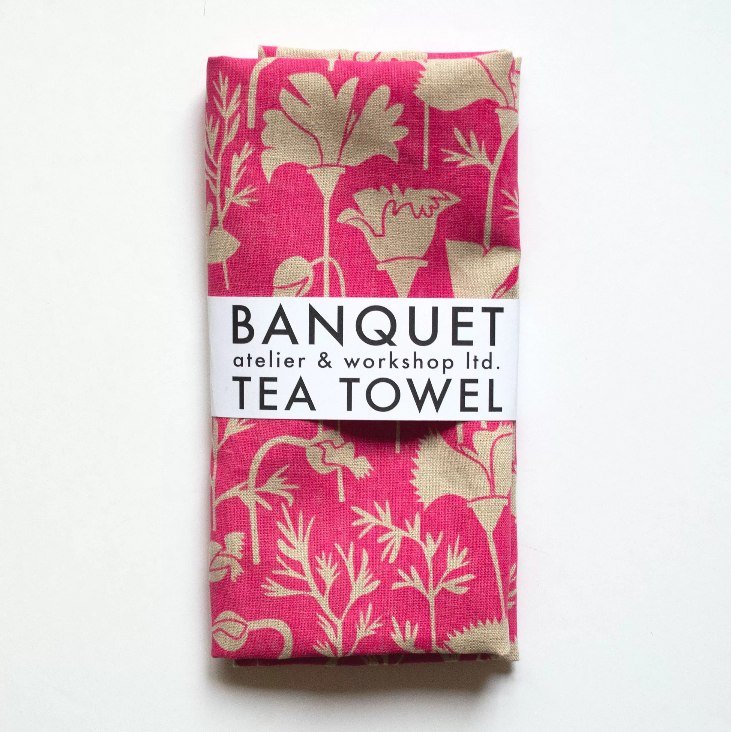 Raspberry Pink Poppies Linen Tea Towel<Banquet Workshop Discount