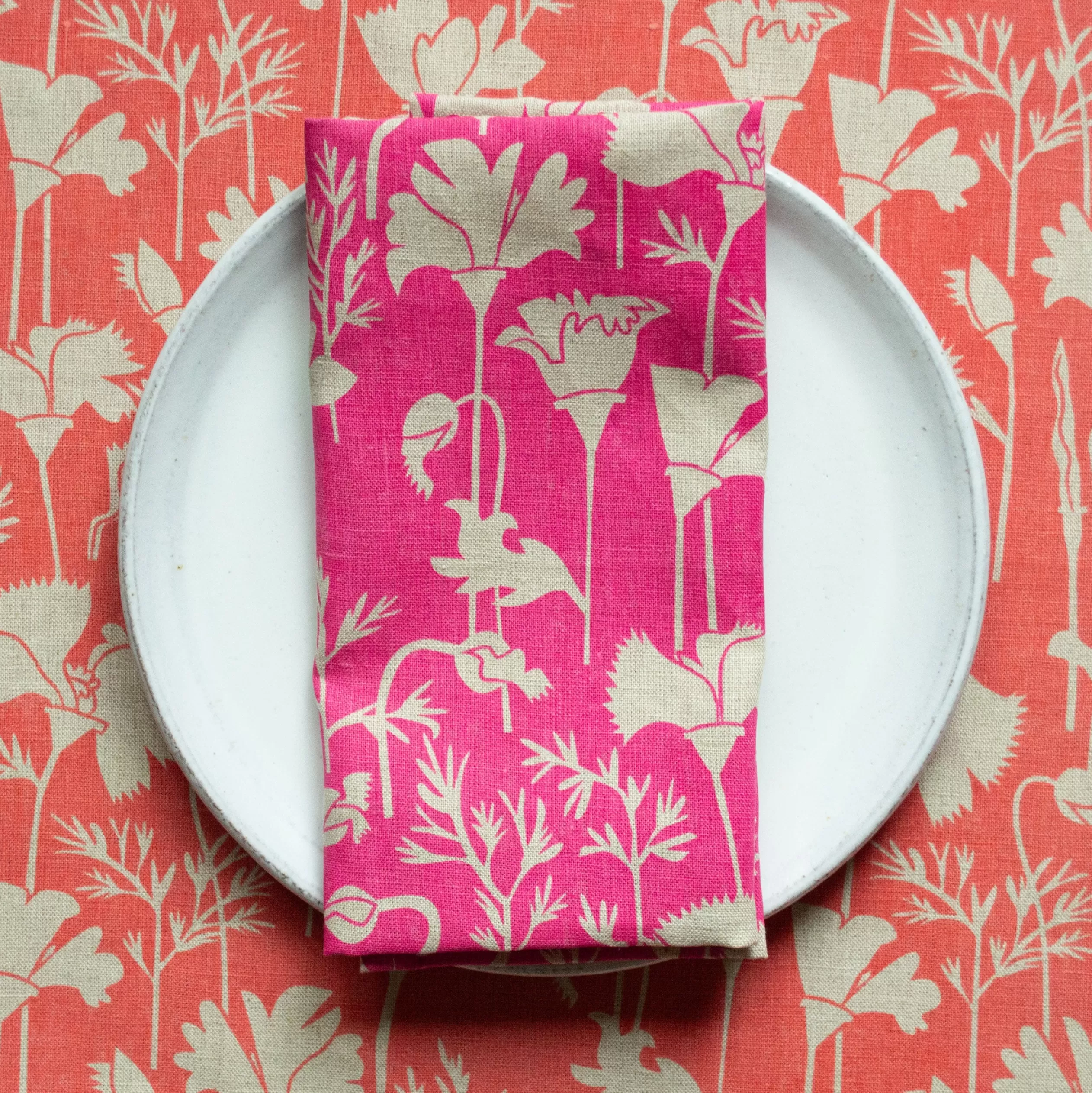 Raspberry Pink Poppies Linen Tea Towel<Banquet Workshop Discount