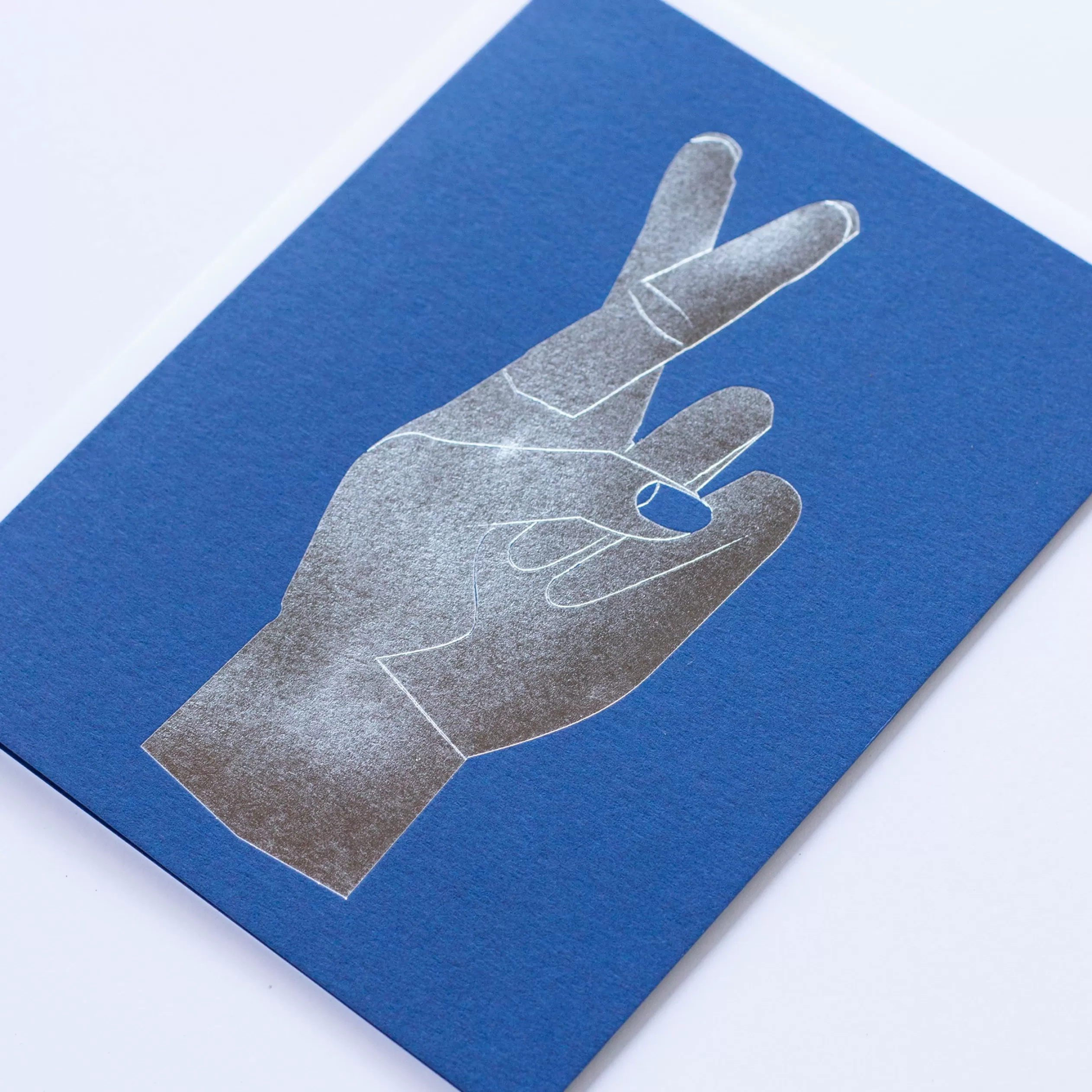 Silver Foil Fingers Crossed Royal Blue Note Card<Banquet Workshop Best