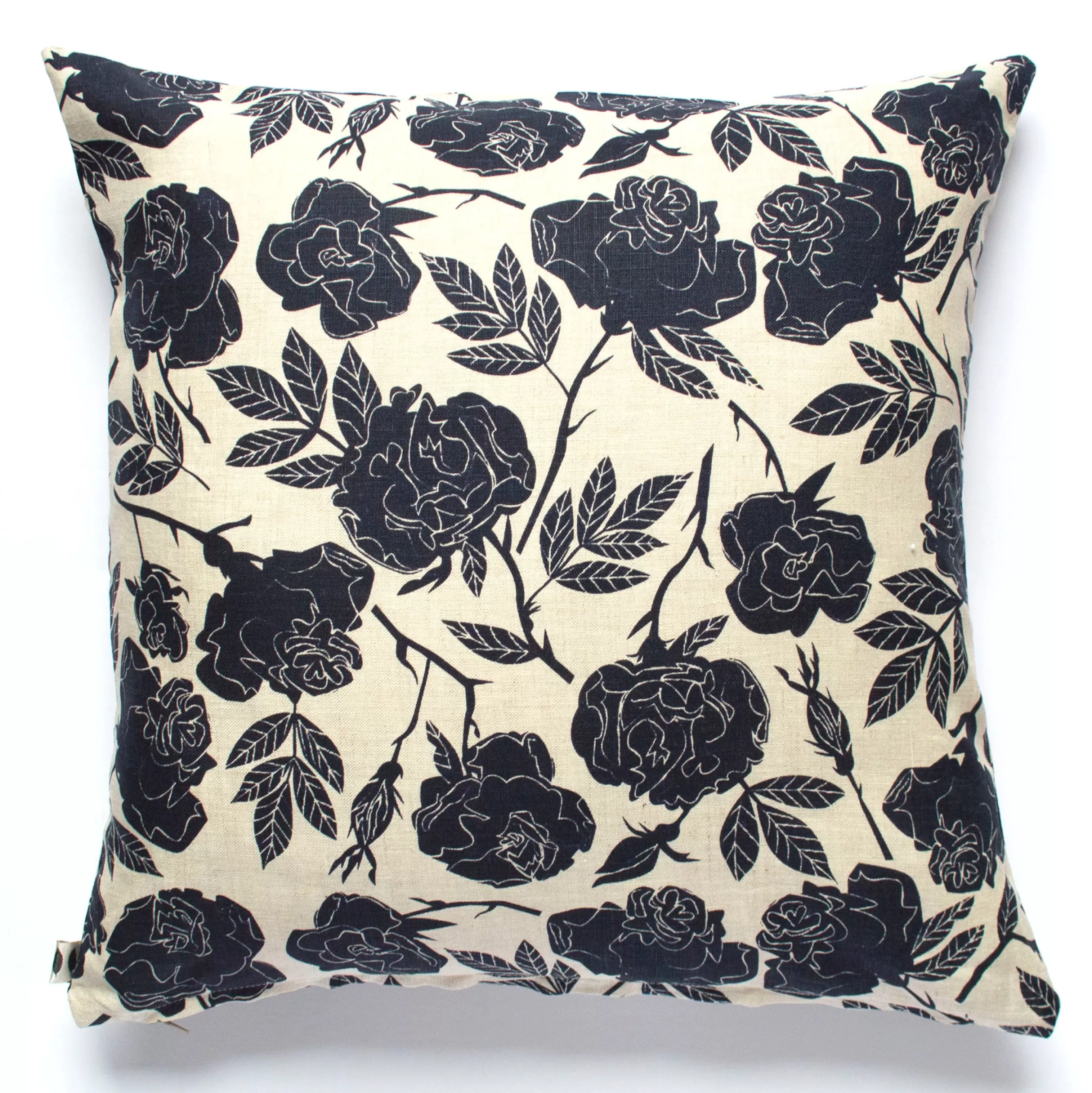The Darkest Navy On Natural Wild Roses 100% Linen Pillow Cover<Banquet Workshop Best Sale